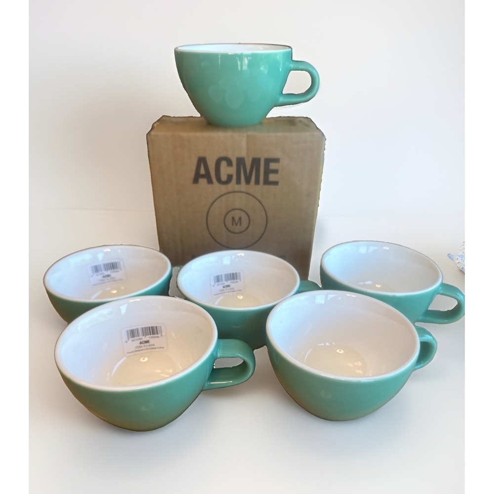Acme Cappuccino 190ml Mug Cup & Saucer Plate Teal (Feijoa) x 6 Sets Coffee Tea
